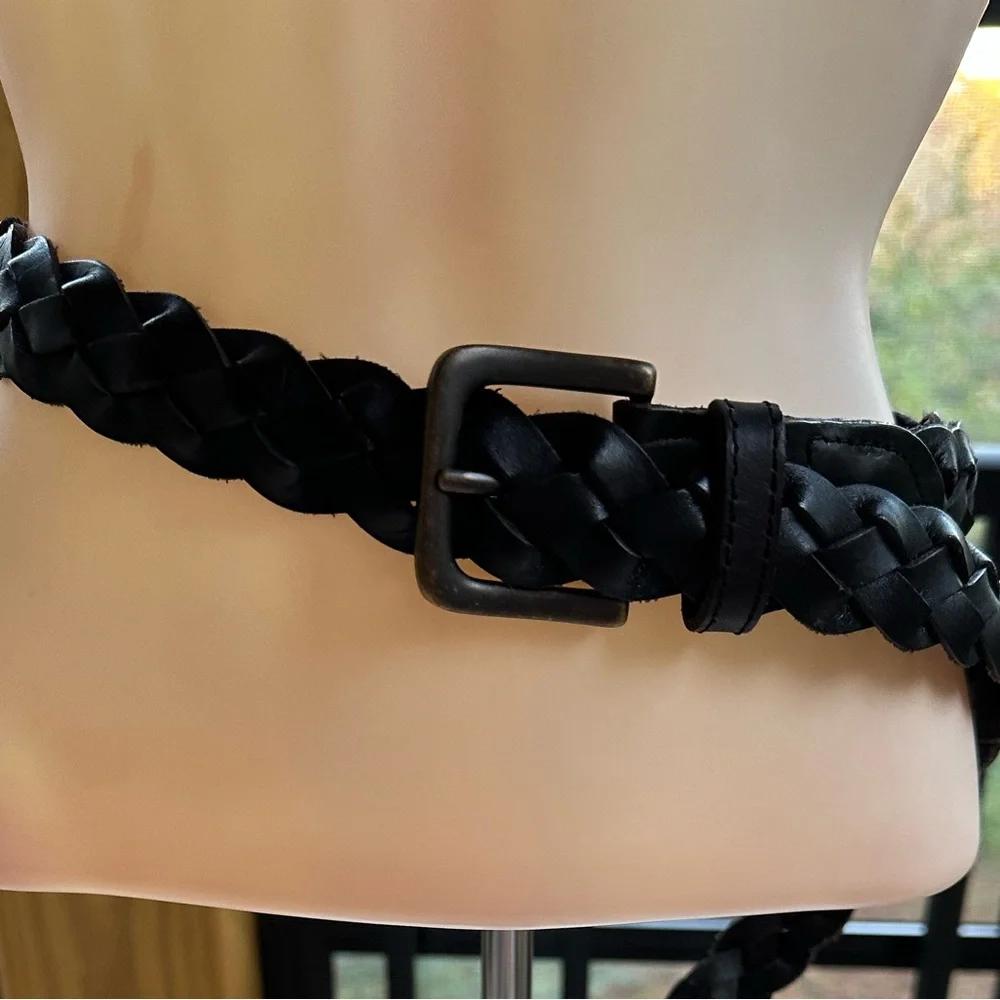Classic Quality Braided Black Leather Child-Sized Belt by Lands’ End ~ XL Kid